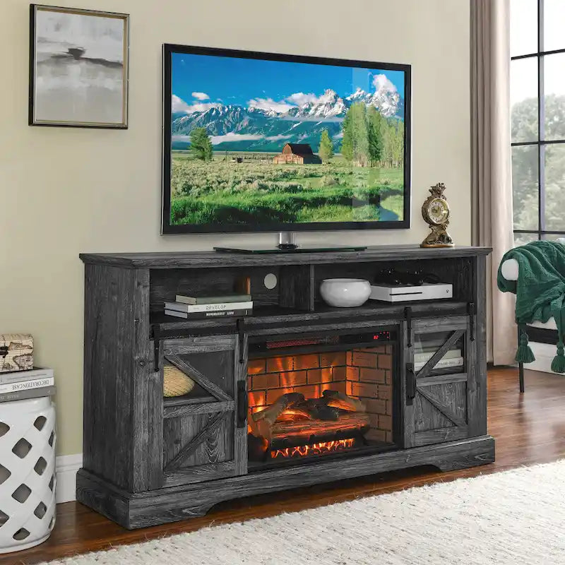 Meuble TV avec cheminée électrique de 60 pouces et rangements