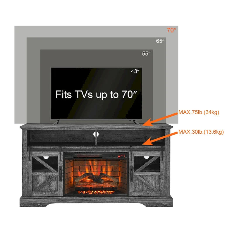 Meuble TV avec cheminée électrique de 60 pouces et rangements