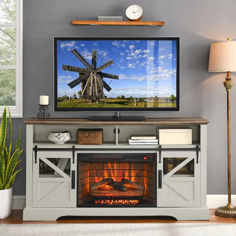 Meuble TV avec cheminée électrique de 60 pouces et rangements