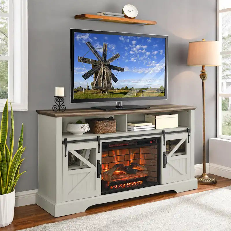 Meuble TV avec cheminée électrique de 60 pouces et rangements