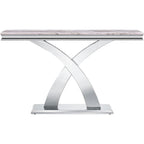 50 inch Rectangle Console Table with Luxurious Stainless Steel X Base and High Gloss Top