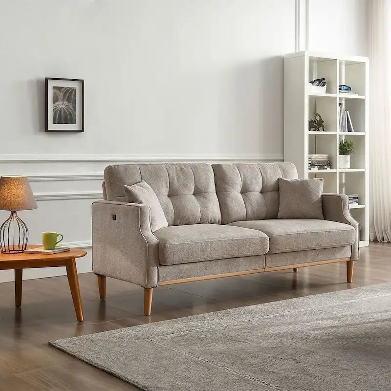 Modern 3-seat Fabric Sofa with USB Charge Port
