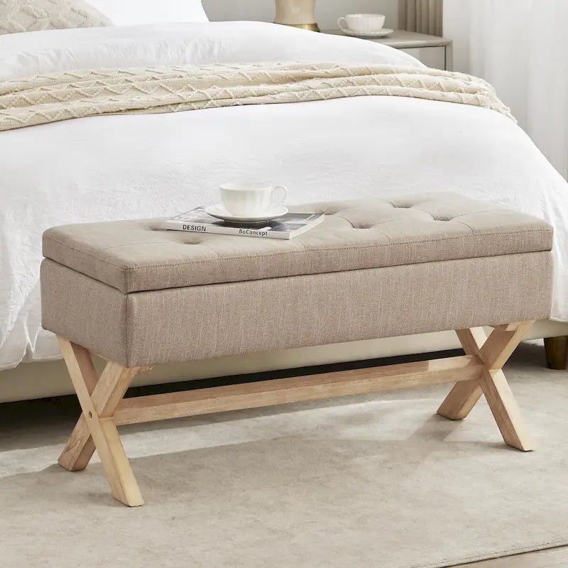 Banc de rangement rembourré avec pieds en X - 91 cm