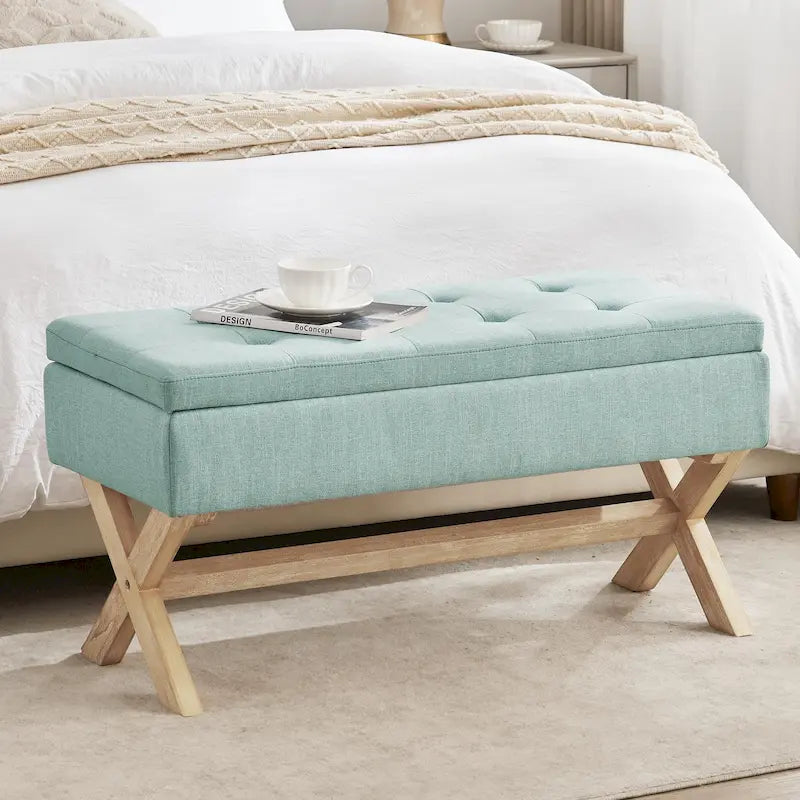 Banc de rangement rembourré avec pieds en X - 91 cm