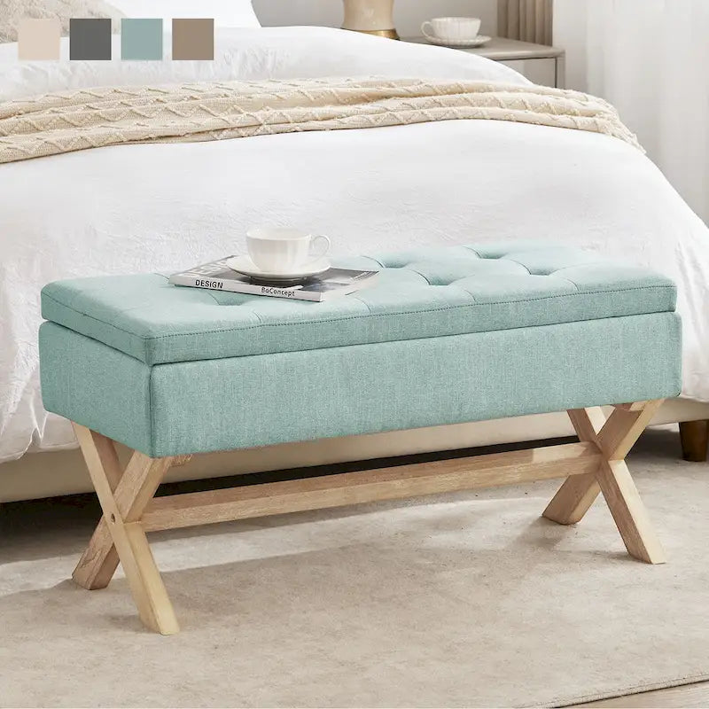 Upholstered Storage Bench with X-Shaped Legs - 36 Inch