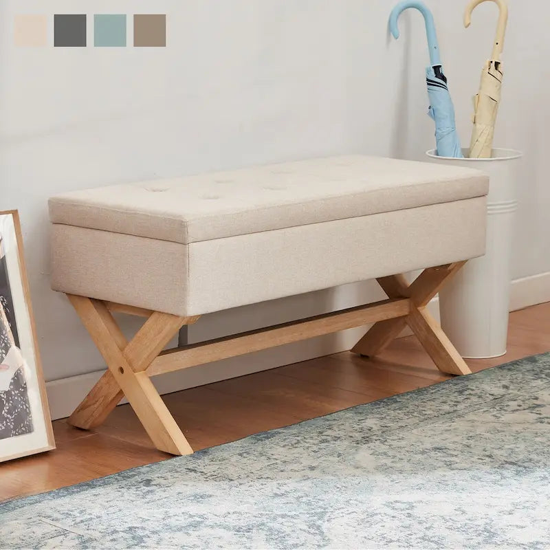 Upholstered Storage Bench with X-Shaped Legs - 36 Inch