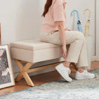 Upholstered Storage Bench with X-Shaped Legs - 36 Inch