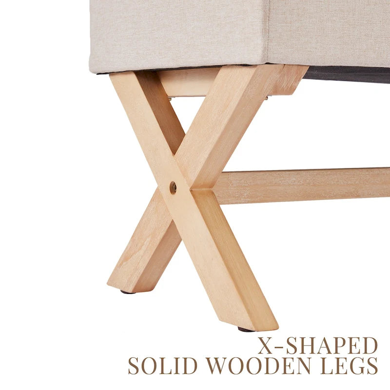 Upholstered Storage Bench with X-Shaped Legs - 36 Inch