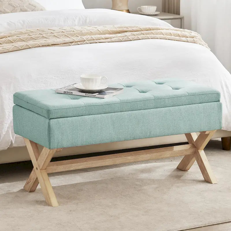 Upholstered Storage Bench with X-Shaped Legs - 36 Inch