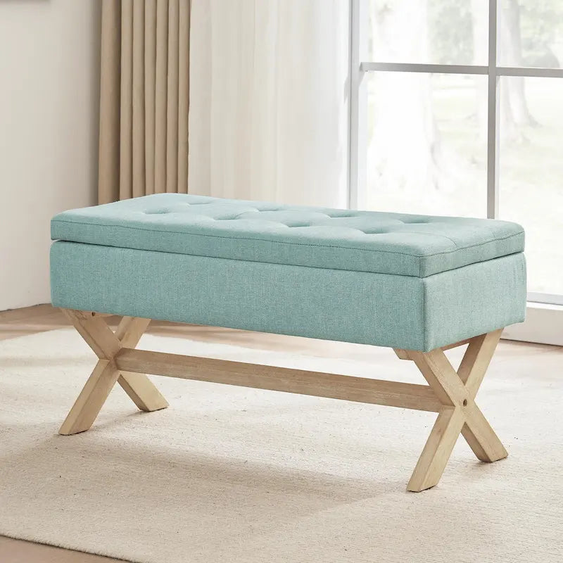 Upholstered Storage Bench with X-Shaped Legs - 36 Inch