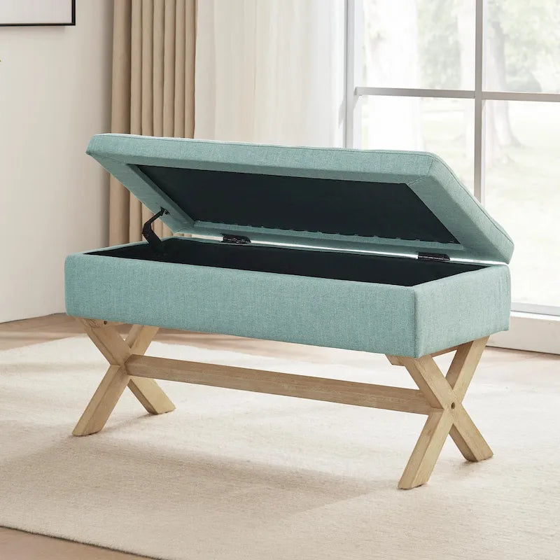 Upholstered Storage Bench with X-Shaped Legs - 36 Inch