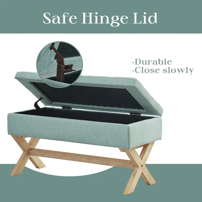 Upholstered Storage Bench with X-Shaped Legs - 36 Inch