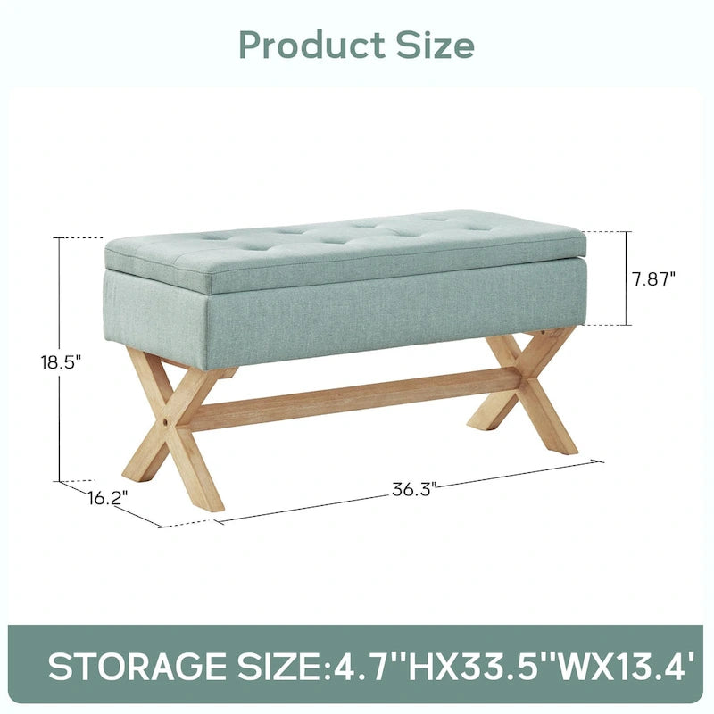 Upholstered Storage Bench with X-Shaped Legs - 36 Inch