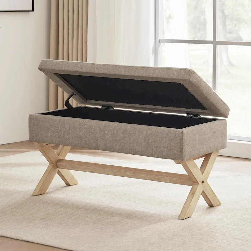 Upholstered Storage Bench with X-Shaped Legs - 36 Inch