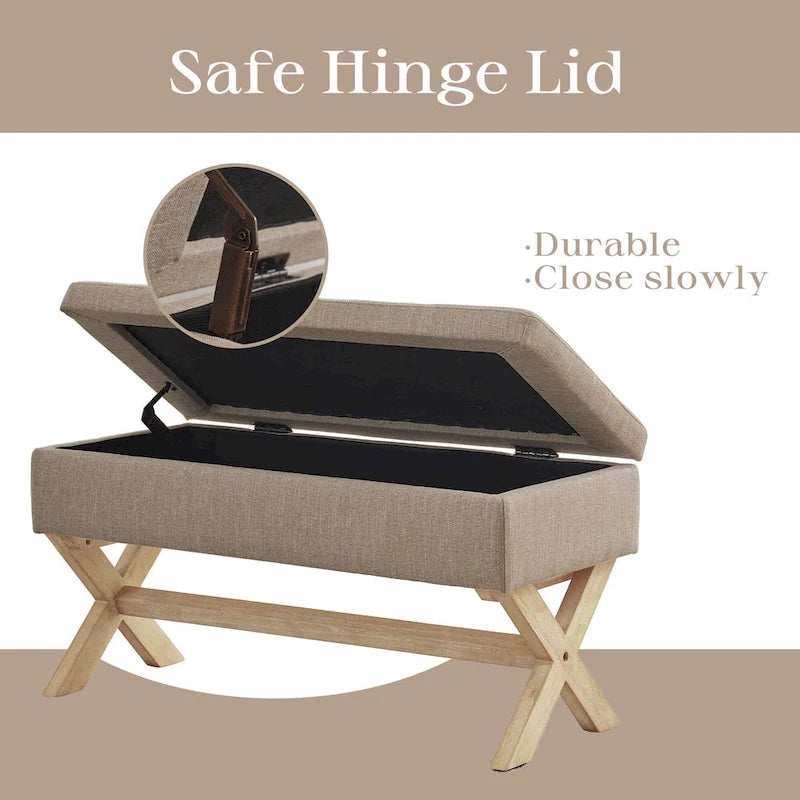 Upholstered Storage Bench with X-Shaped Legs - 36 Inch