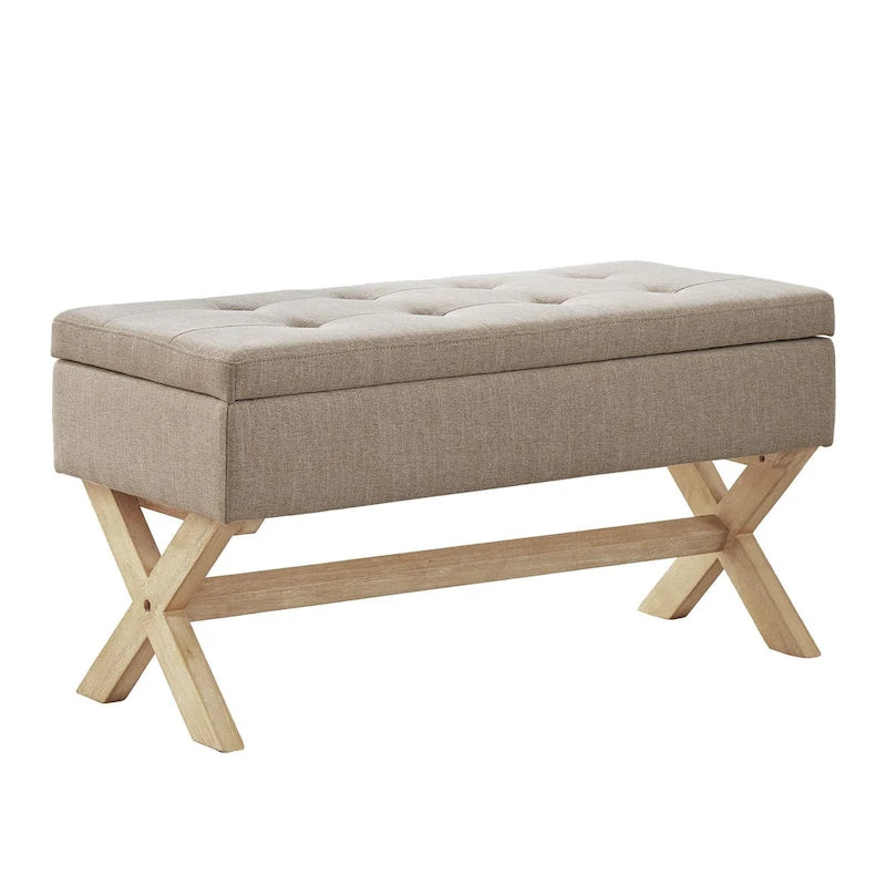 Upholstered Storage Bench with X-Shaped Legs - 36 Inch