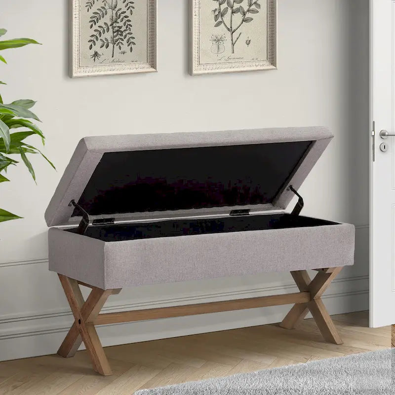 Upholstered Storage Bench with X-Shaped Legs - 36 Inch
