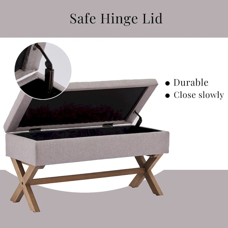 Upholstered Storage Bench with X-Shaped Legs - 36 Inch