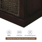 Rustic Storage Bench with 3 Removable Classic Rattan Basket , Entryway Bench with Removable Cushion