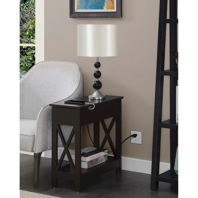 Flip Top End Table with Charging Station and Shelf