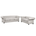 Ensemble canapé et causeuse chesterfield 2 pièces à accoudoirs roulés et capitonnés Corvus Aleksis