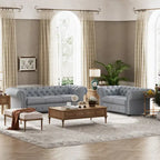 Ensemble canapé et causeuse chesterfield 2 pièces à accoudoirs roulés et capitonnés Corvus Aleksis