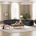 Ensemble canapé et causeuse chesterfield 2 pièces à accoudoirs roulés et capitonnés Corvus Aleksis