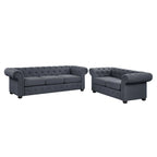 Ensemble canapé et causeuse chesterfield 2 pièces à accoudoirs roulés et capitonnés Corvus Aleksis