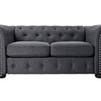 Ensemble canapé et causeuse chesterfield 2 pièces à accoudoirs roulés et capitonnés Corvus Aleksis