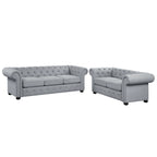 Ensemble canapé et causeuse chesterfield 2 pièces à accoudoirs roulés et capitonnés Corvus Aleksis