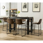 Table en bois noir antique 7 pièces Lotusville de Roundhill Furniture avec tabourets de bar en similicuir