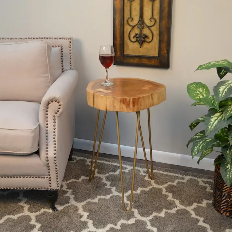 Carolina Living Seti Live Edge Accent Table - Natural Top - Black Base