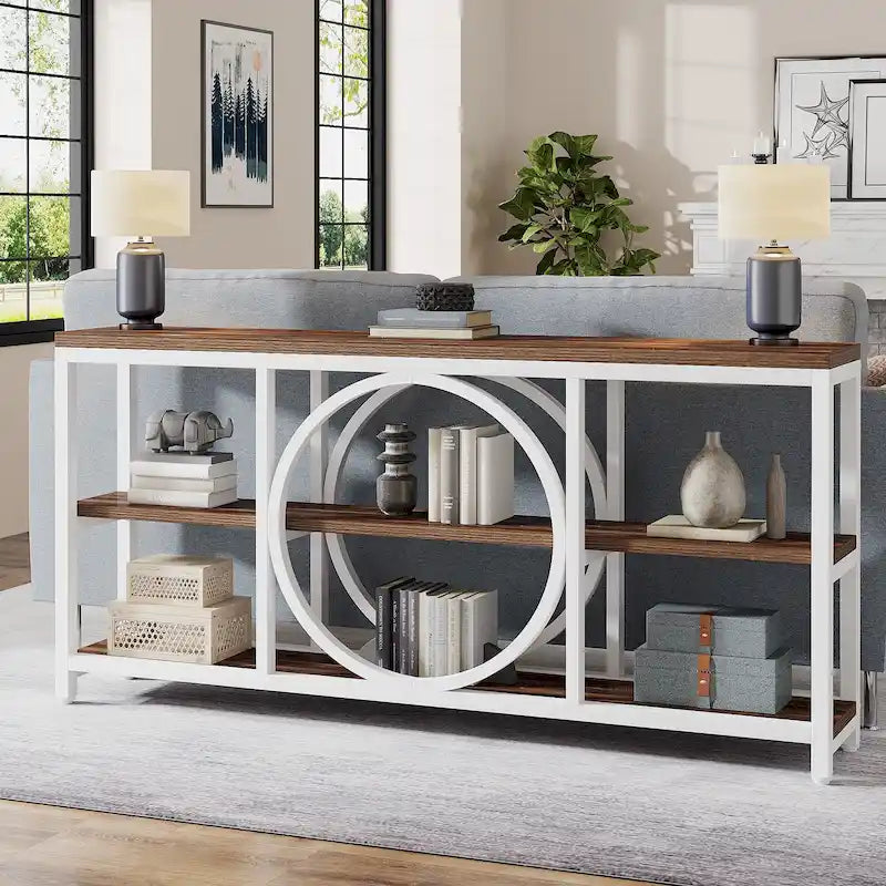 70.9 Inch Extra Long Console Table with 3-Tier Storage Shelves