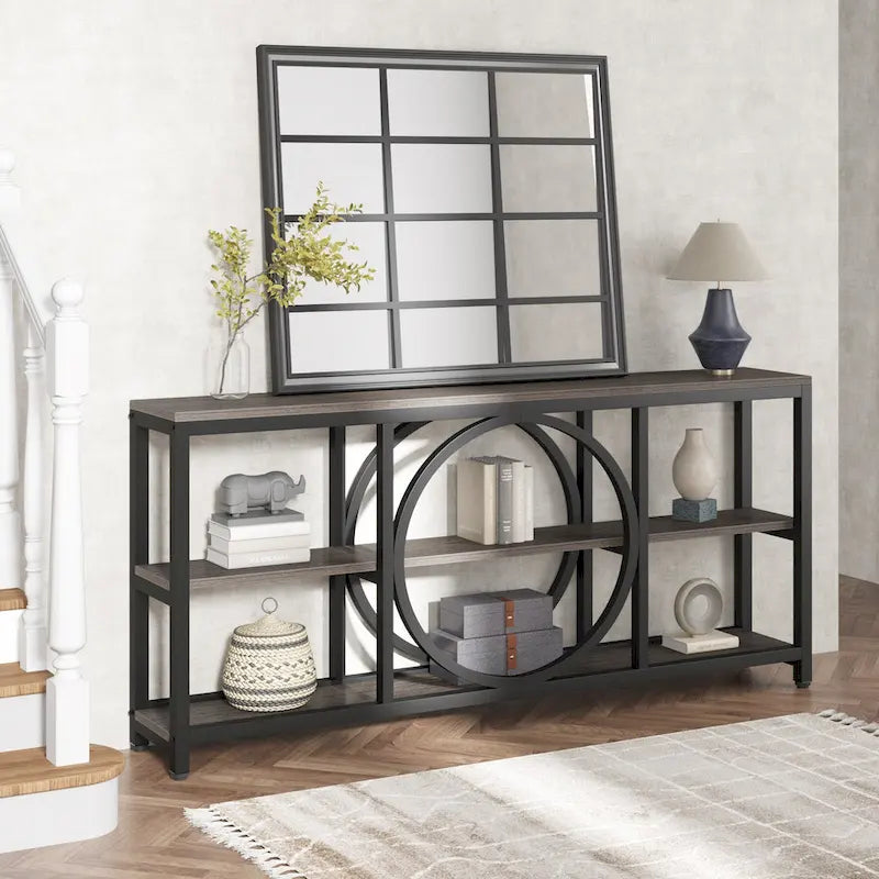 70.9 Inch Extra Long Console Table with 3-Tier Storage Shelves