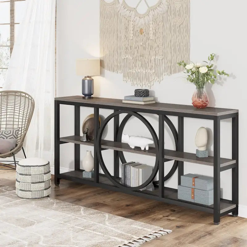 70.9 Inch Extra Long Console Table with 3-Tier Storage Shelves