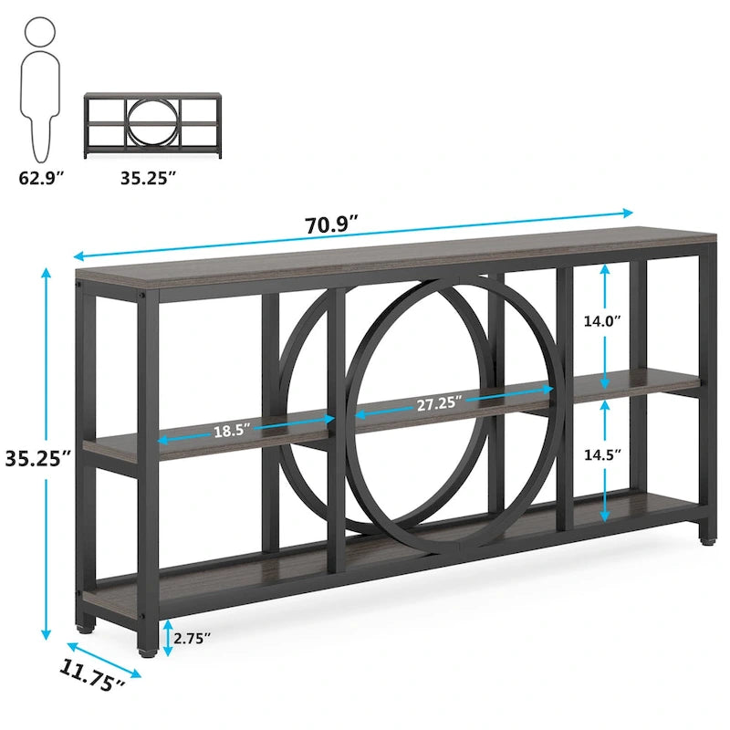 70.9 Inch Extra Long Console Table with 3-Tier Storage Shelves