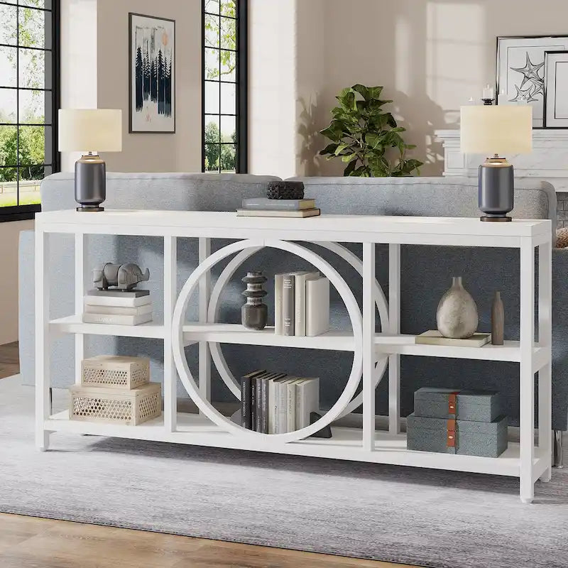 70.9 Inch Extra Long Console Table with 3-Tier Storage Shelves