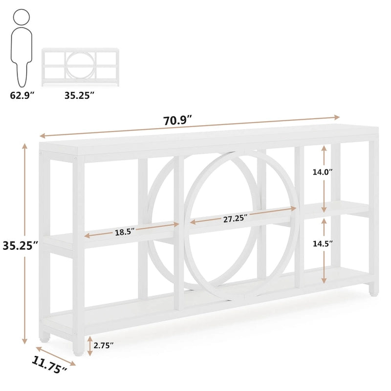 70.9 Inch Extra Long Console Table with 3-Tier Storage Shelves
