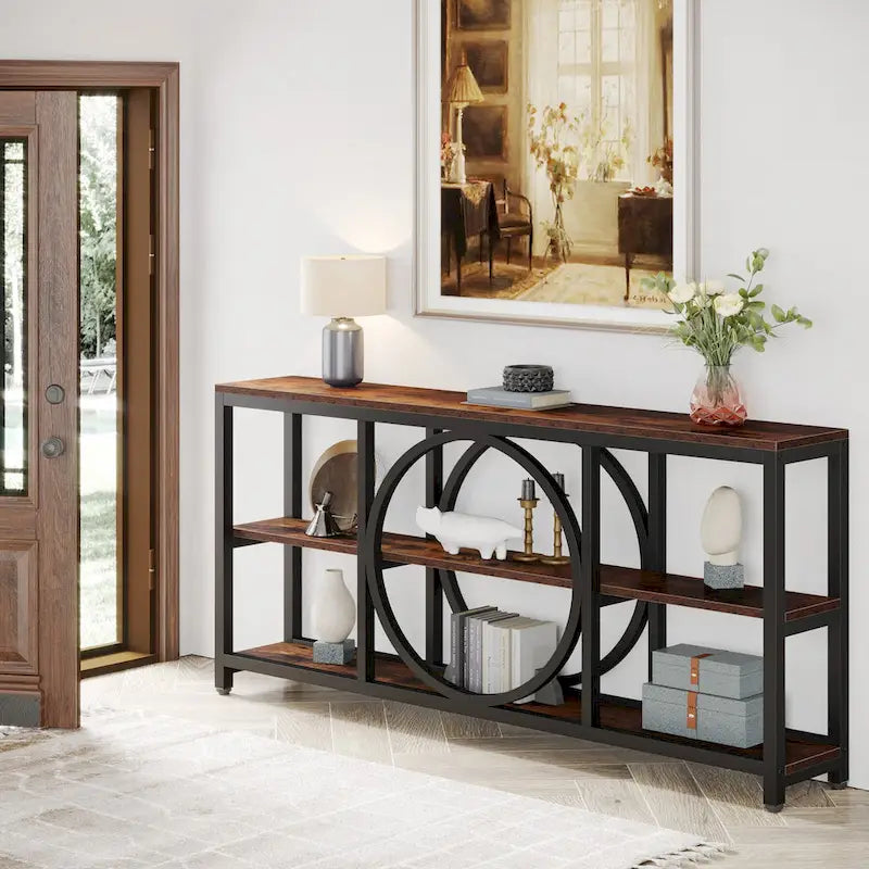 70.9 Inch Extra Long Console Table with 3-Tier Storage Shelves
