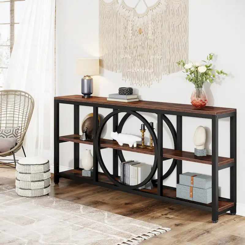 70.9 Inch Extra Long Console Table with 3-Tier Storage Shelves