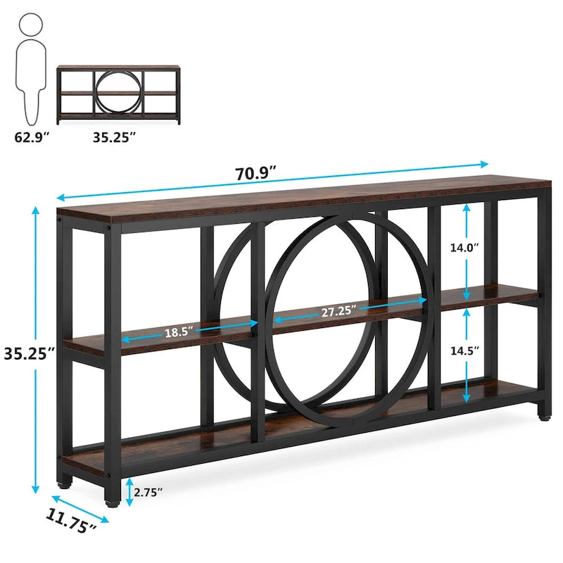 70.9 Inch Extra Long Console Table with 3-Tier Storage Shelves