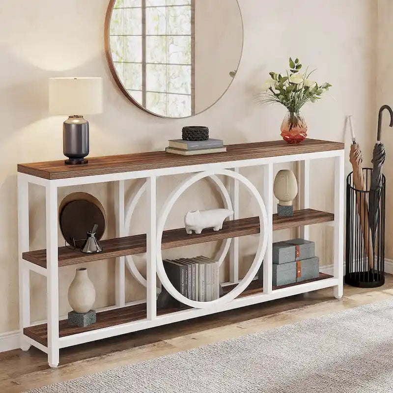 70.9 Inch Extra Long Console Table with 3-Tier Storage Shelves