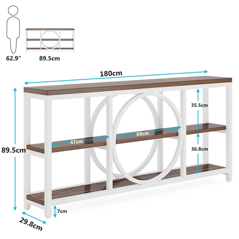 70.9 Inch Extra Long Console Table with 3-Tier Storage Shelves