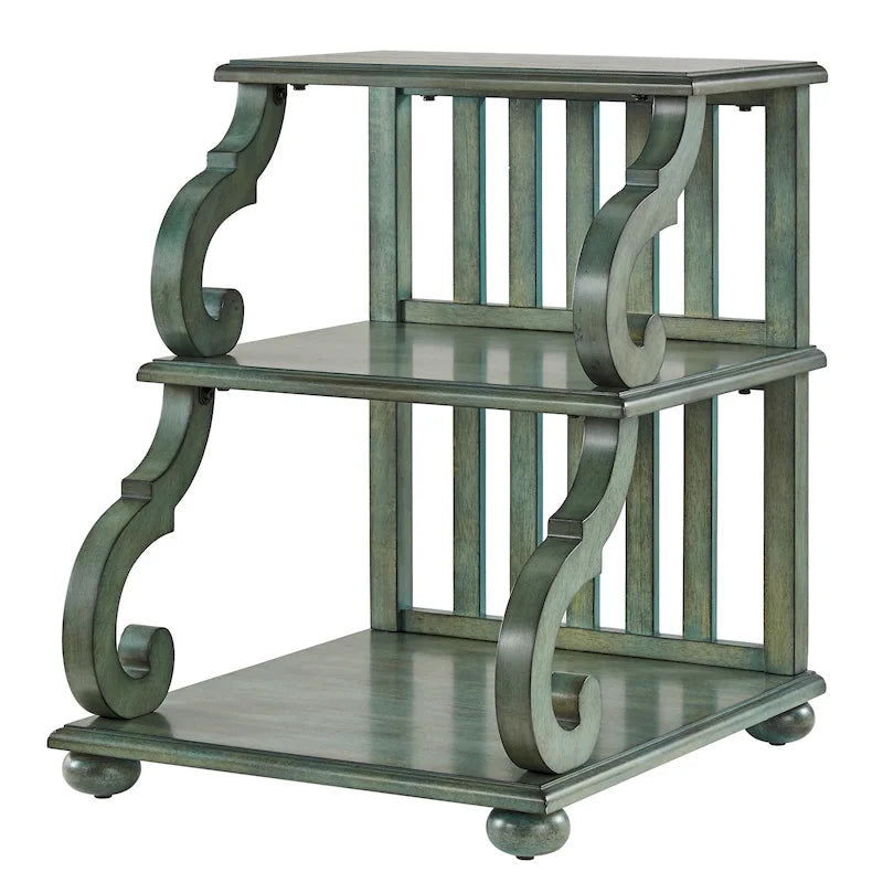 Wood Scroll End Table with 3 Tiers