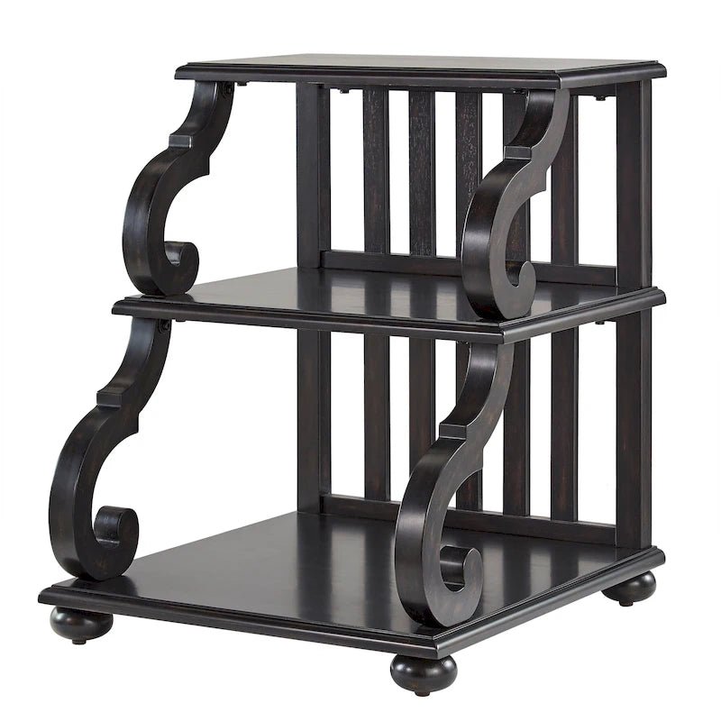 Wood Scroll End Table with 3 Tiers