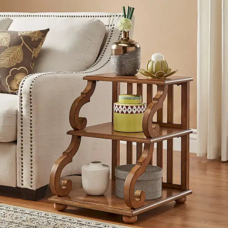 Table d'appoint en bois sculpté à 3 niveaux