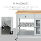 HOMCOM Kitchen Island Utility Storage Cart with Rubber Wood Top, Towel Rack, 2 Cabinets & Drawers for Dining Room