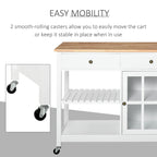 HOMCOM Kitchen Island Utility Storage Cart with Rubber Wood Top, Towel Rack, 2 Cabinets & Drawers for Dining Room