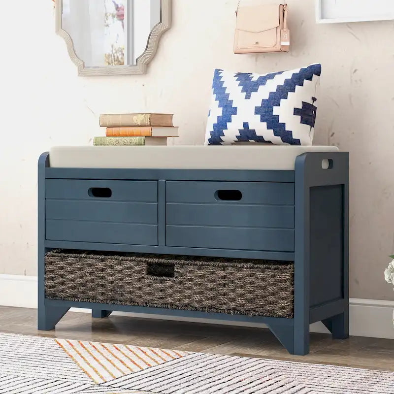 Banc de rangement avec panier amovible et 2 tiroirs - Bois d'acacia
