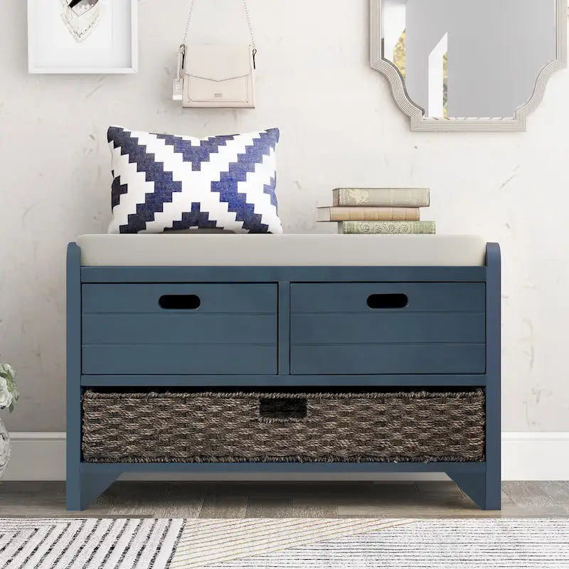 Storage Bench with Removable Basket and 2 Drawers - Acacia Wood